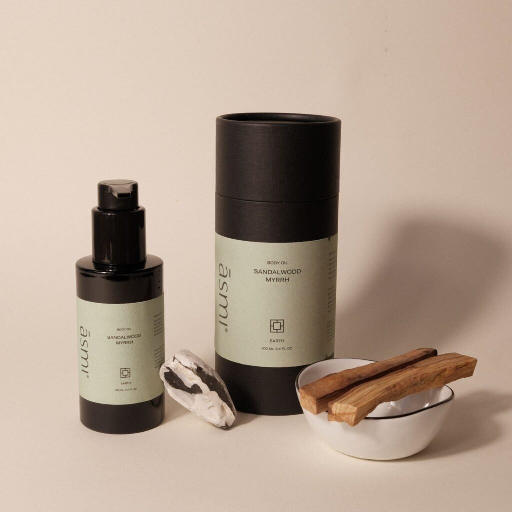 August Full-Moon Rituals. The pleasure of moon-bathing 4 Sandalwood & Myrrh Aromatic Massage Body Oil 100ml | VATA balancing oil