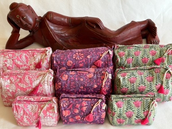 Aunty B - Beautiful Indian block-printed cotton toiletry bags.